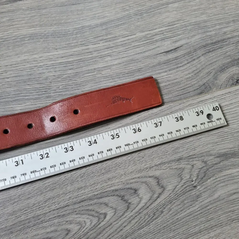 Tommy Bahama Belt Mens 32 Brown Leather Marlin Brass Buckle Genuine Top Grain